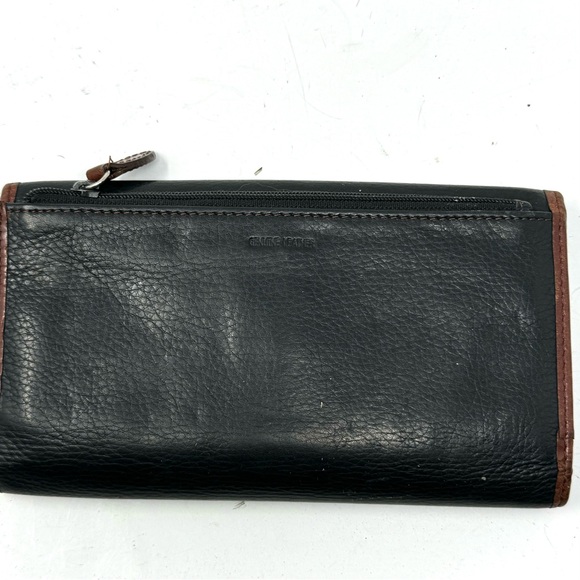 Fossil Black Leather Trifold Wallet Cards Checkbook Brown Trim Vintage - Picture 3 of 10